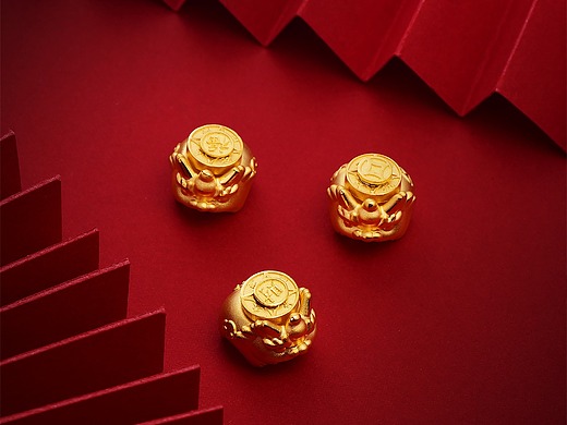 明牌珠宝黄金串珠3d硬金足金好运貔貅可转动转运珠手串