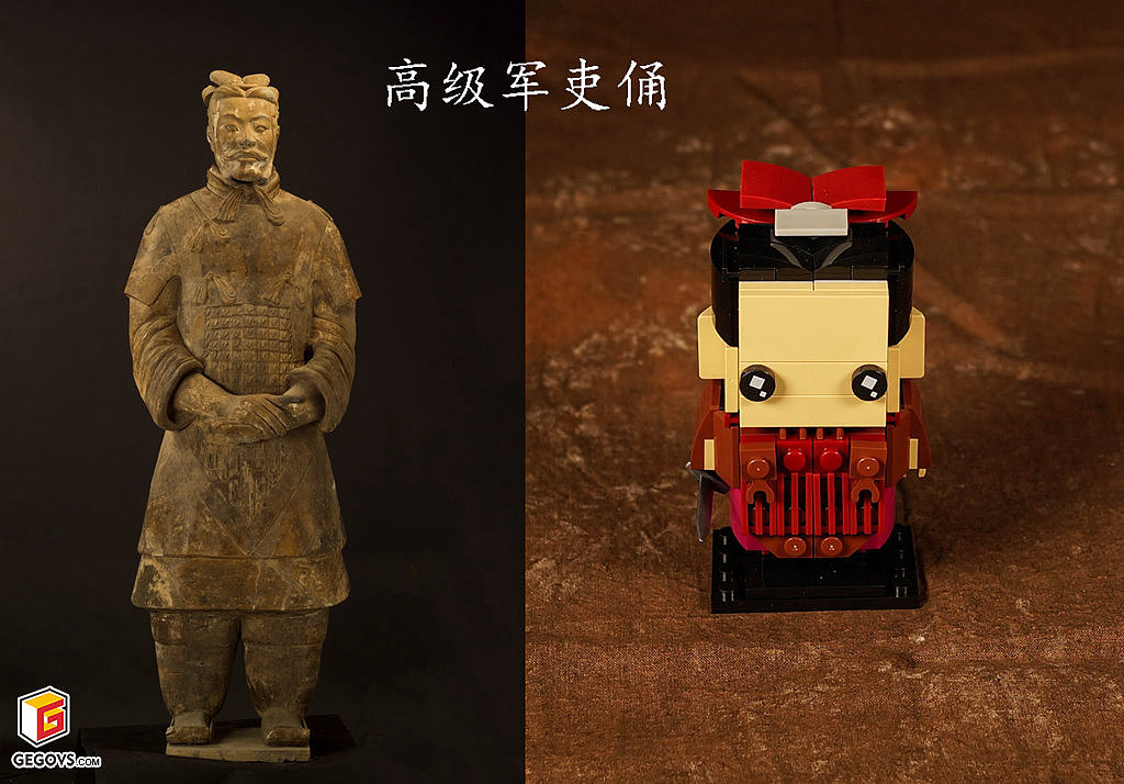 将军俑头戴双卷尾鹖冠,身穿双层长襦,脚蹬方口齐头翘尖履.