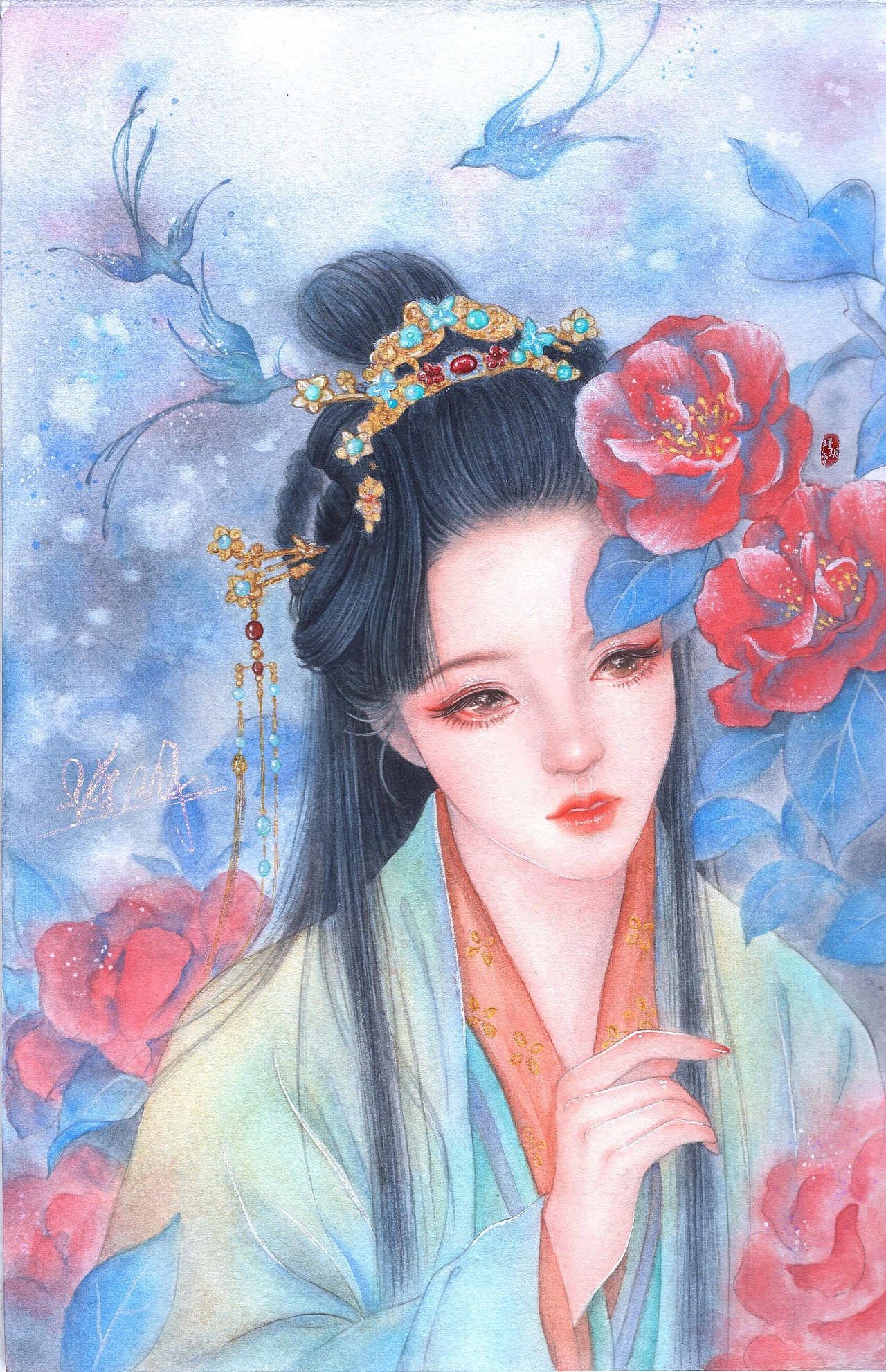 【习作】手绘古风水彩插画