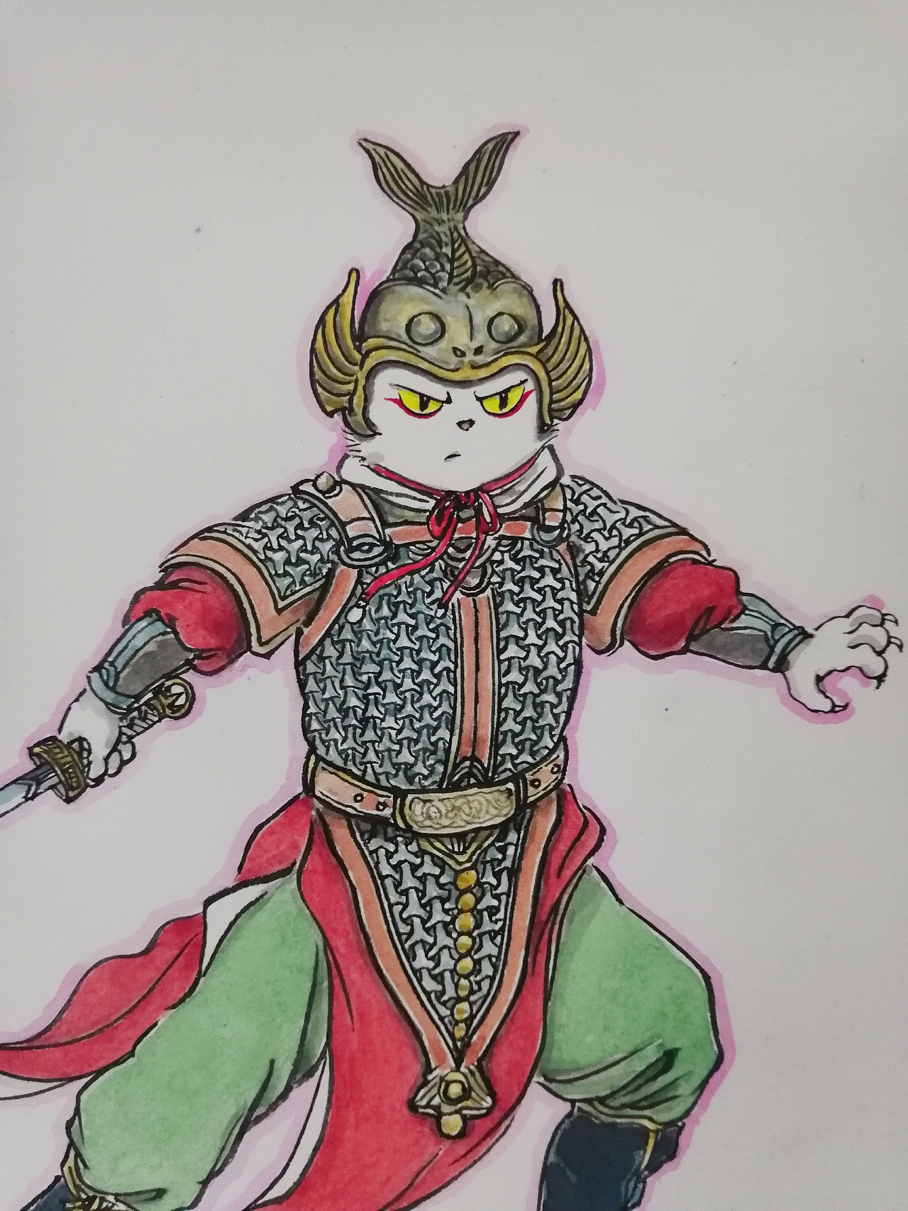 塑新斋潘纪坤手绘古风插画大理寺少卿猫爷李饼戎装像