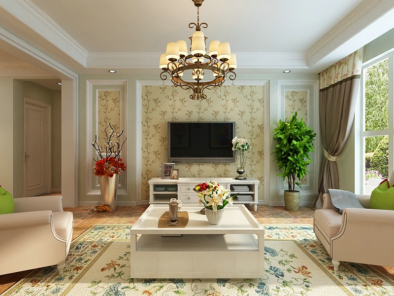 石家庄天海誉天下两室106平米田园风格,清新干净哦~