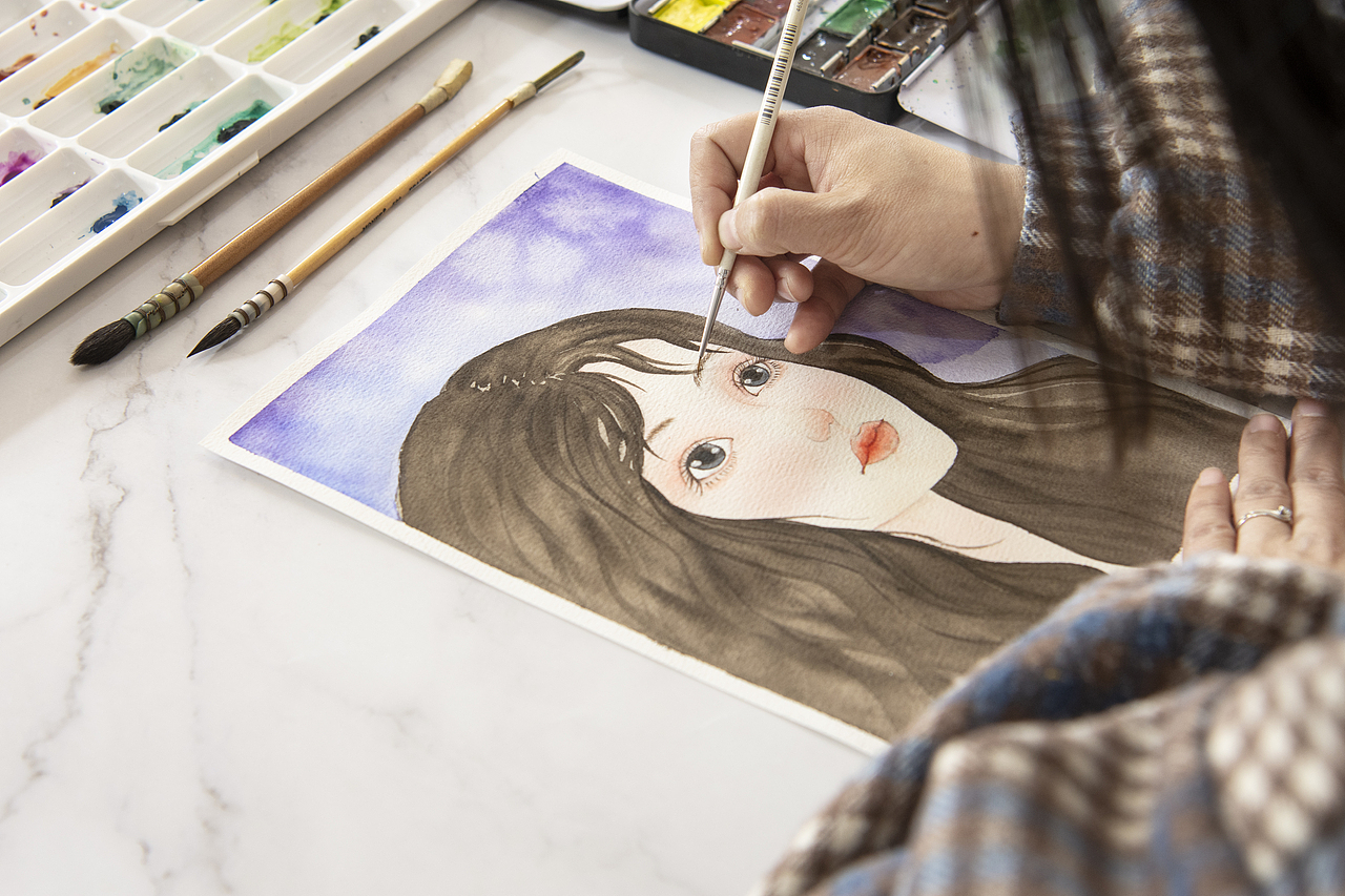 水彩人物画（图ZMjkwNTgwMjEy） - 艺术插画 - 站酷设计师蓝白铅原创素材 - 站酷ZCOOL