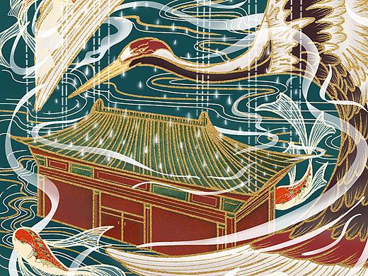 想象中的仙鹤与宫殿（个人主页-ZNDQ2MjA2NjQ=） - 商业插画 - 站酷设计师黄hhf原创素材 - 站酷ZCOOL