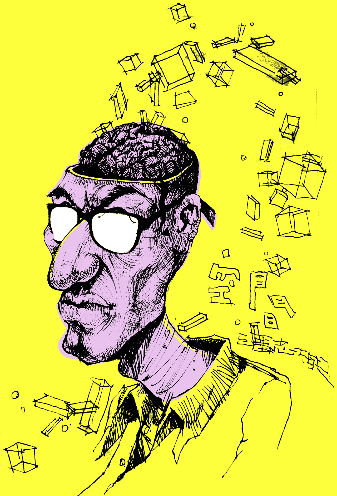 手绘插画 脑海的空间