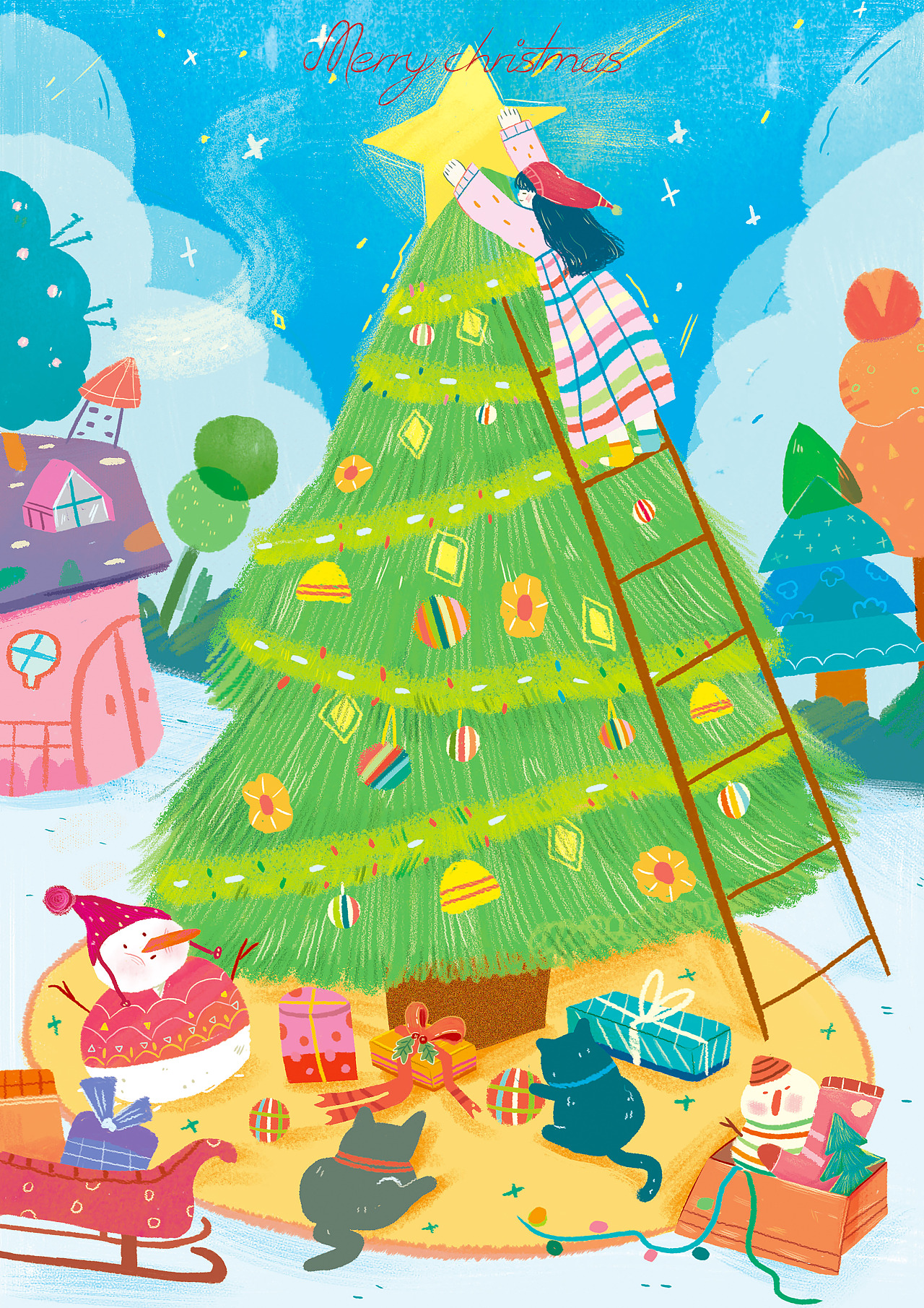 女孩与猫系列（图ZMTkwMDc3NDY4） - 商业插画 - 站酷设计师盒豆乳原创素材 - 站酷ZCOOL