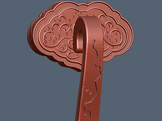 仿古雕塑如意设计,如意木雕工艺品三维模型图设计画图