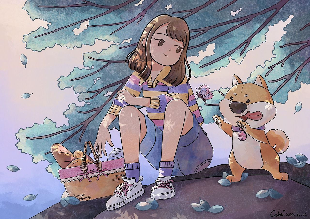 遛狗记（图ZMzE3ODU3Mzky） - 儿童插画 - 站酷设计师圆滚滚奶油caaake原创素材 - 站酷ZCOOL