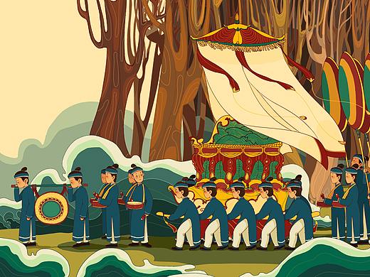 京族哈节系列插画《送神》《迎神》《娱神》《送神》
