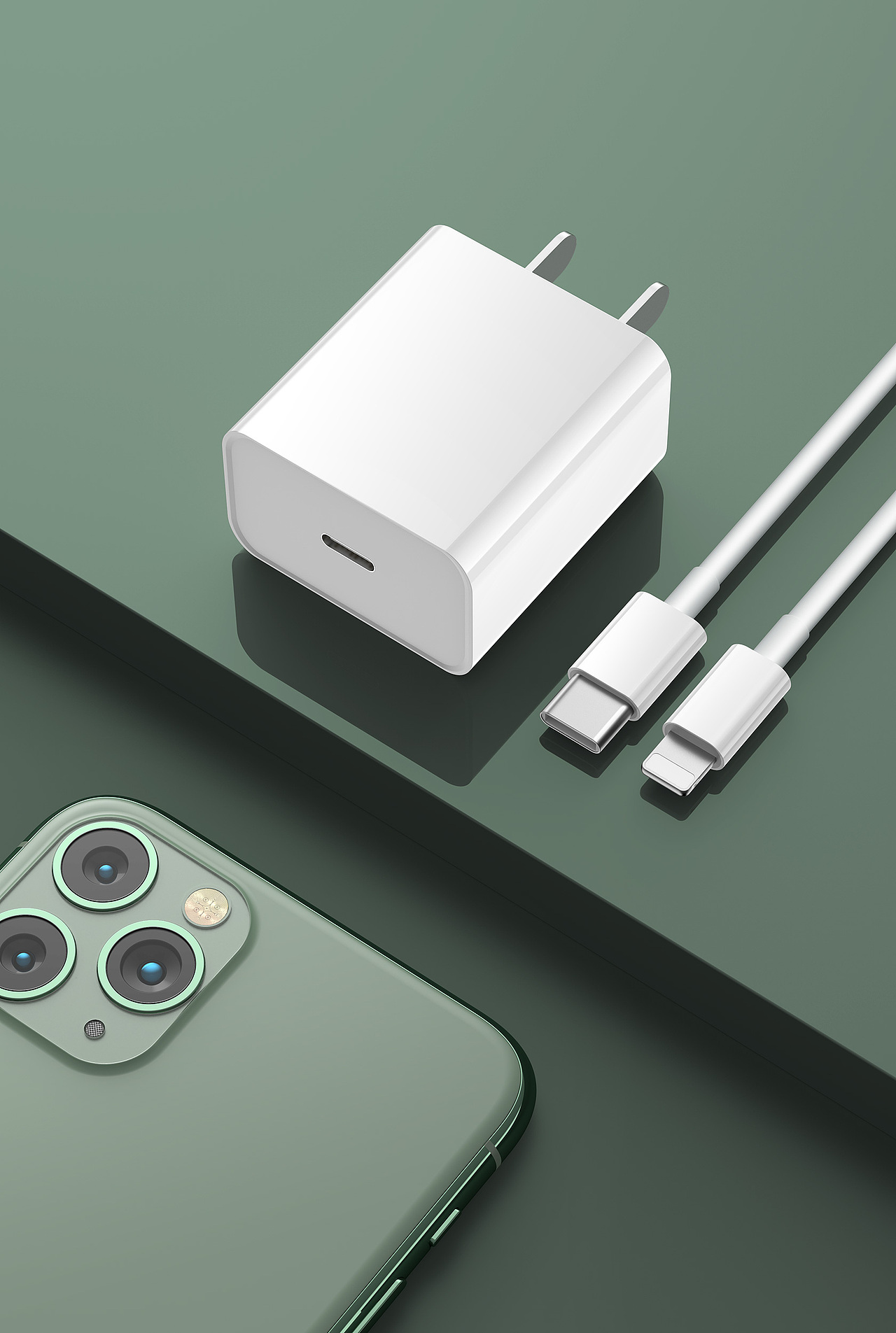 苹果原装充电器 充电线 数据线 建模 渲染 修图 手机