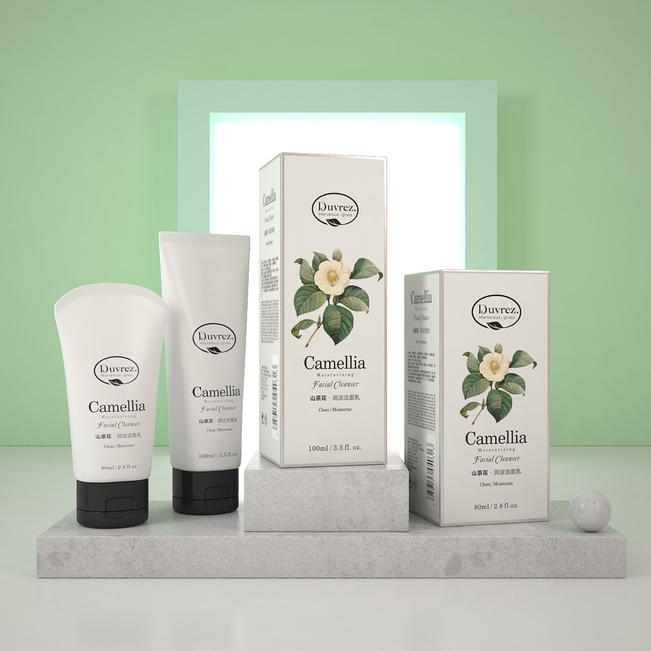 化妆品包装护肤品包装山茶花洁面乳©刘益铭原创作品（图ZMTY3NjUwMDI0） - 包装 - 站酷设计师刘益铭原创素材 - 站酷ZCOOL