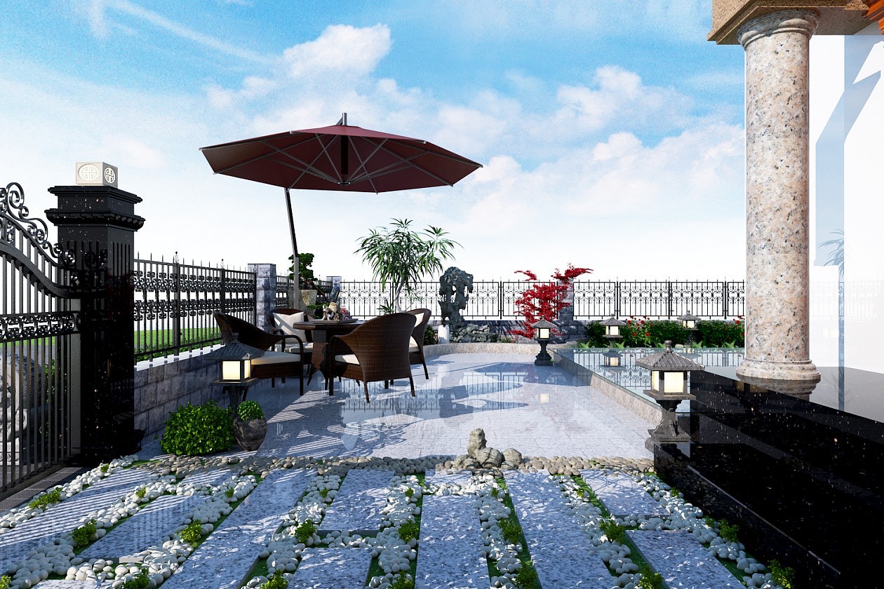 别墅室外花园 露台 休闲花园