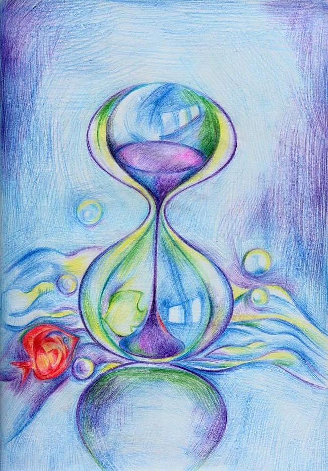 初二的时候画的 沙漏 彩铅作品