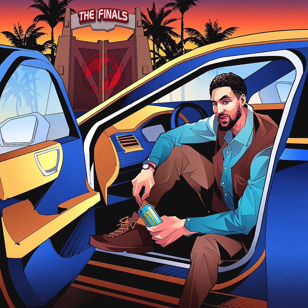 魔爪nba总决赛系列故事插画,金州勇士汤普森美漫卡通