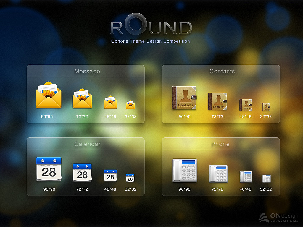 [QNdesign青鸟设计]Ophone 主屏设计大赛参赛作品-Round（图ZMzI5NTc2MA==） - 主题/皮肤 - 站酷设计师qndesign原创素材 - 站酷ZCOOL