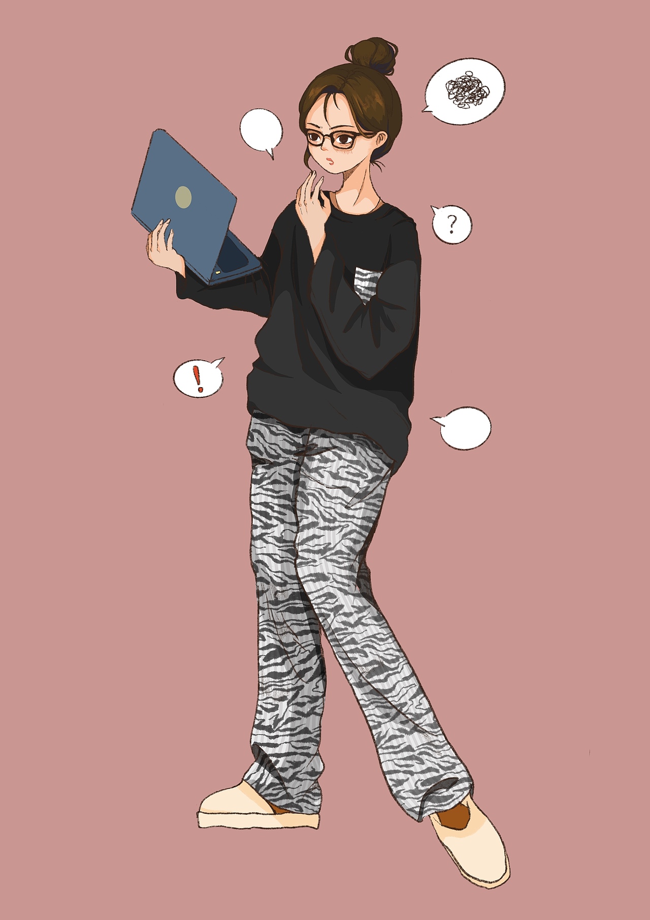 OOTD我的每日穿搭插画/我的网课日常（图ZMjkzMjI3MTY0） - 创作习作 - 站酷设计师MushCream蘑菇原创素材 - 站酷ZCOOL