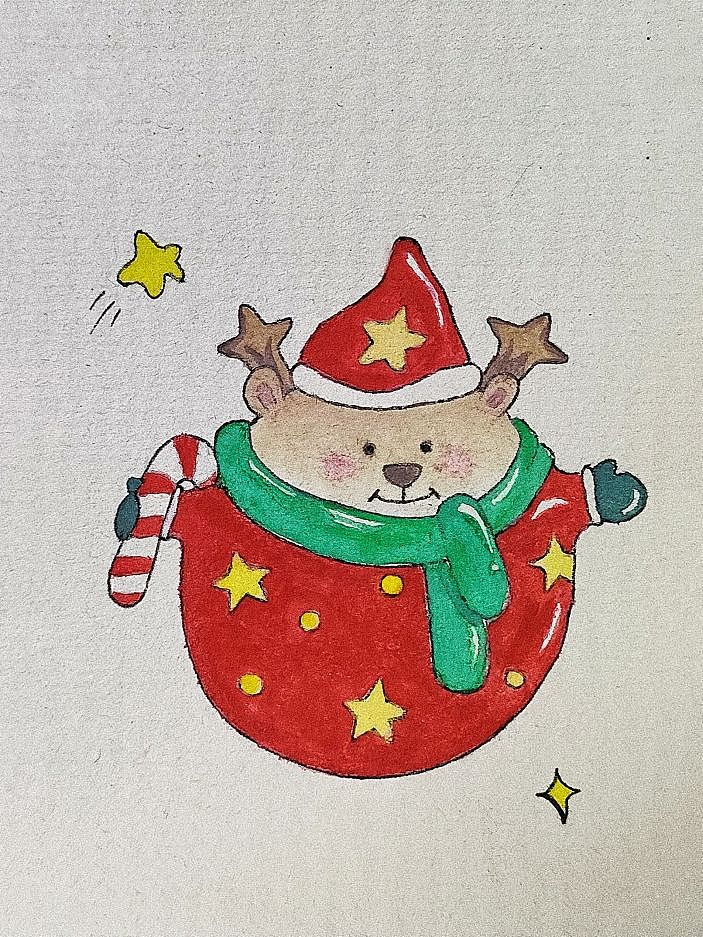 圣诞小元素水彩临摹