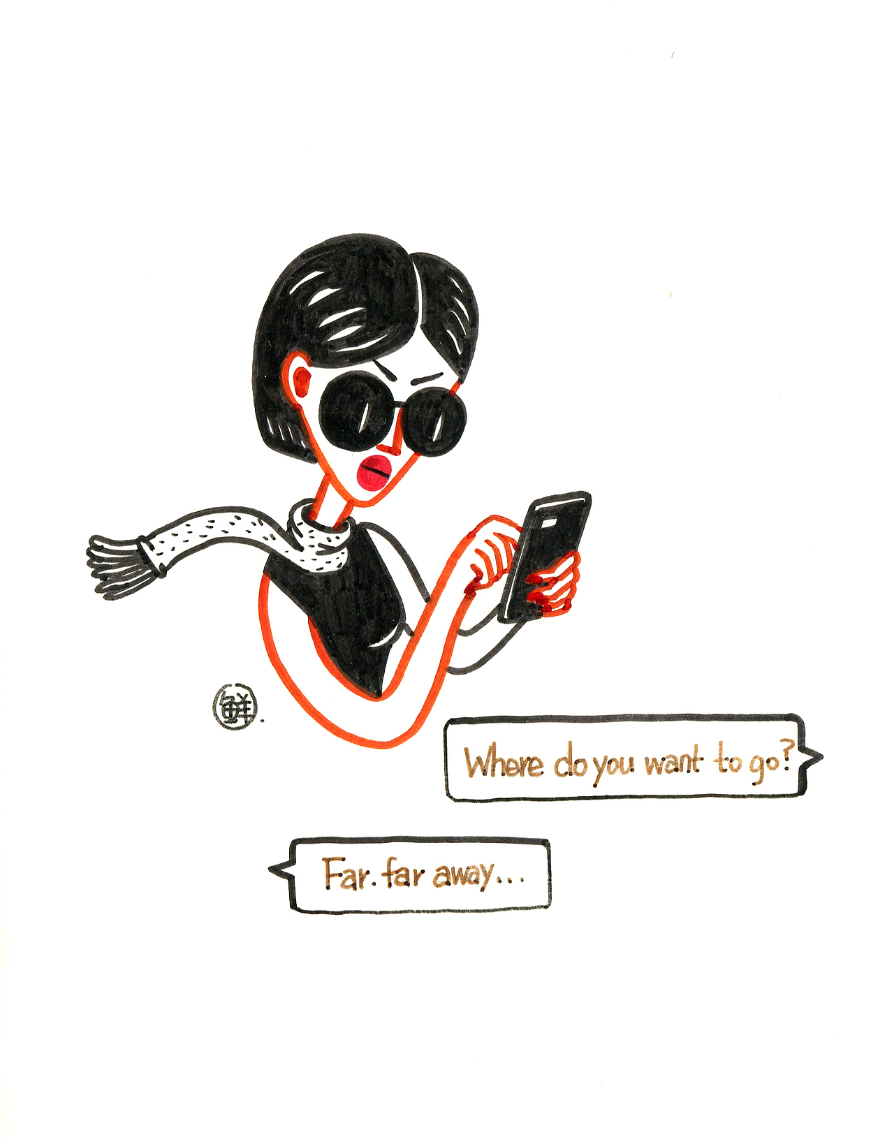 《戴墨镜的女士》（图ZMTI5NjQxOTA0） - 新锐潮流插画 - 站酷设计师小鲜原创素材 - 站酷ZCOOL