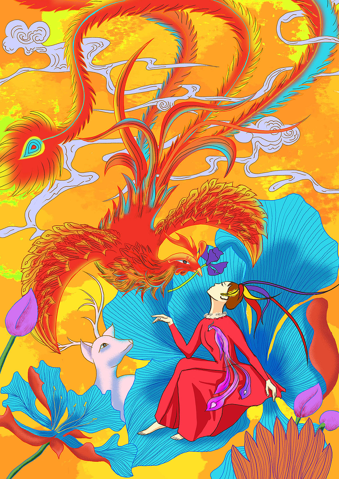 凤凰与少女（图ZMjI2MzkzMDY0） - 创作习作 - 站酷设计师小布点0原创素材 - 站酷ZCOOL