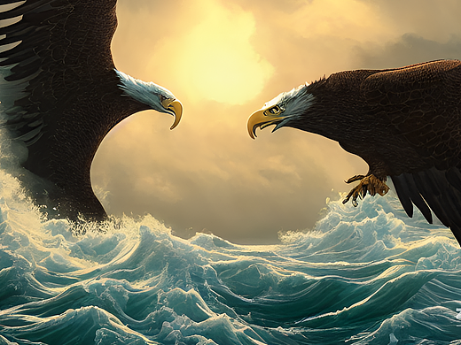 #AI创作实验室#汹涌的波浪，雄鹰，巨蛇，太阳