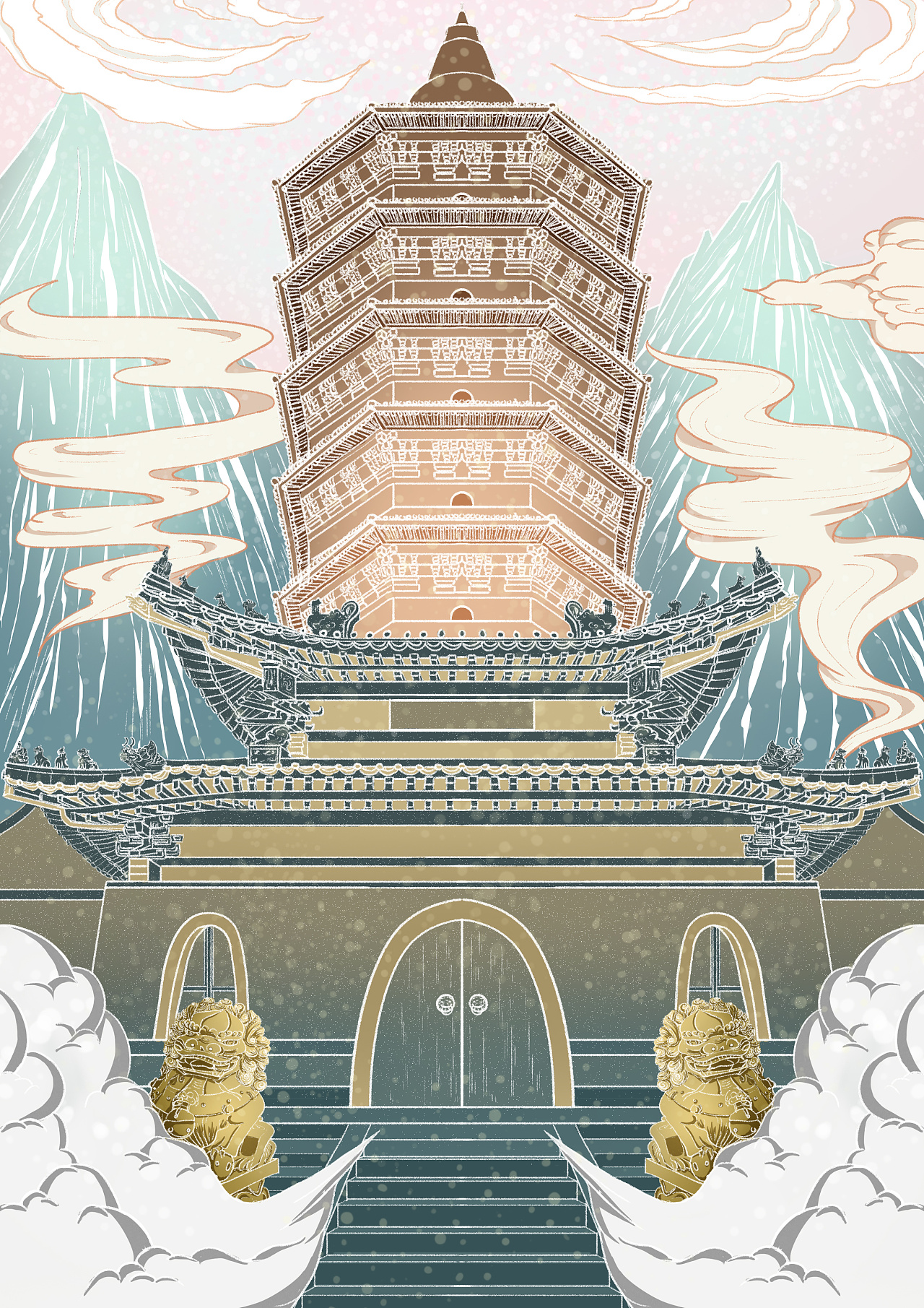 原创插画安阳天宁寺