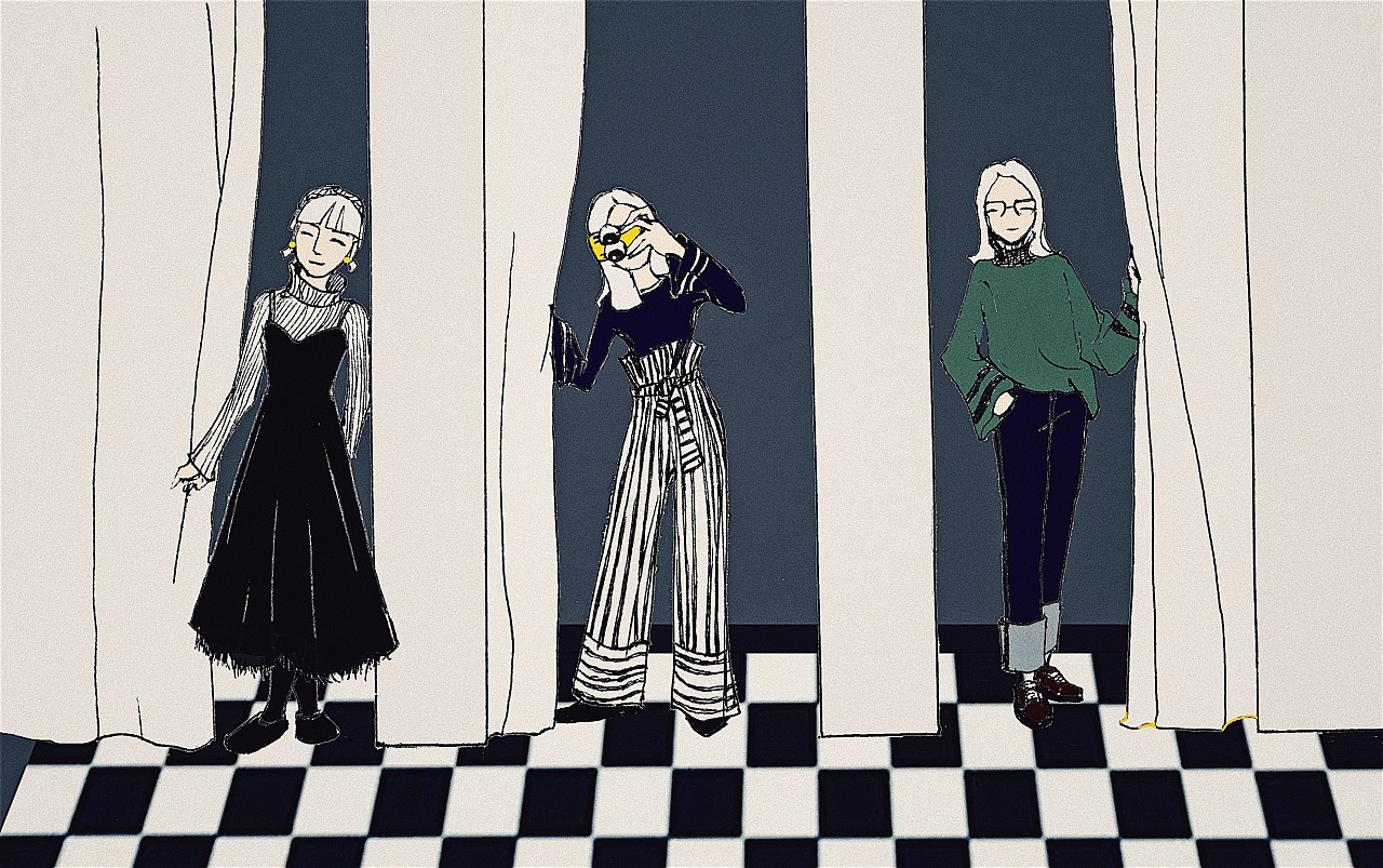 插画-试衣间的女孩儿们
