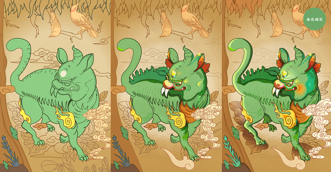 复古国潮插画木刻麒麟