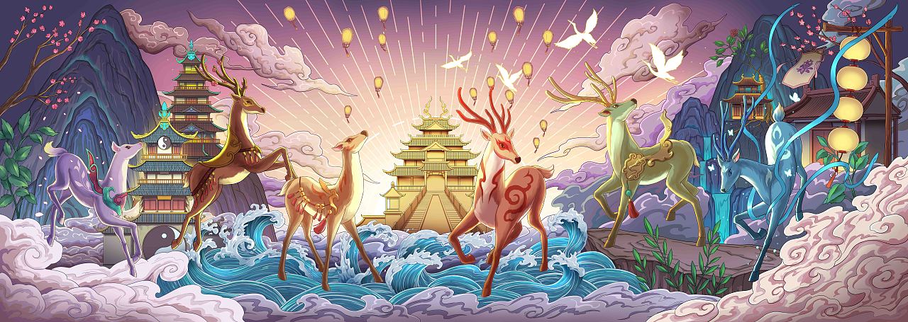 同仁堂-鹿翼方包装插画