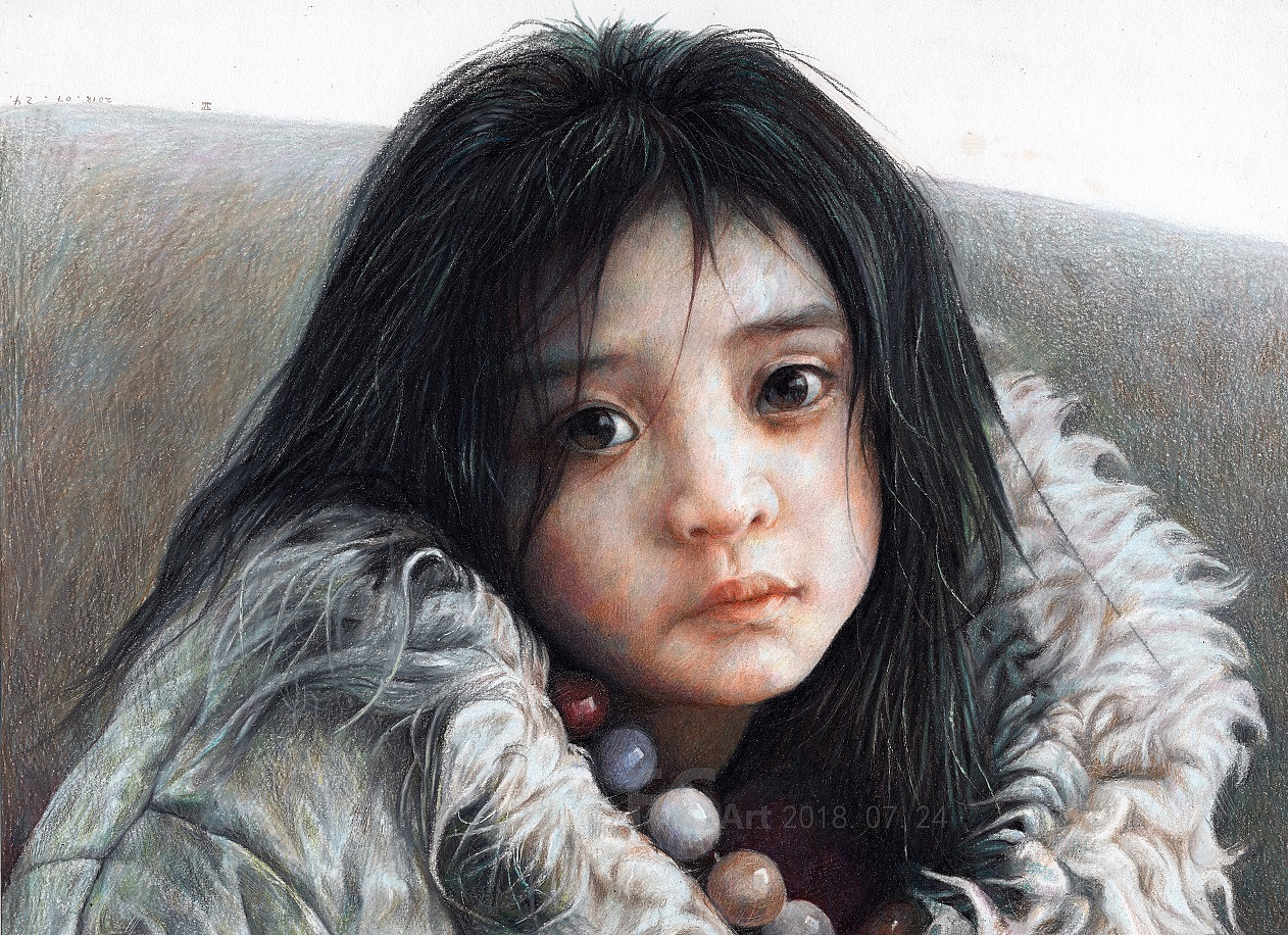 彩铅画-《微风掠过发梢》（图ZMTIyNzAxMTg0） - 绘画 - 站酷设计师方寸Lei原创素材 - 站酷ZCOOL