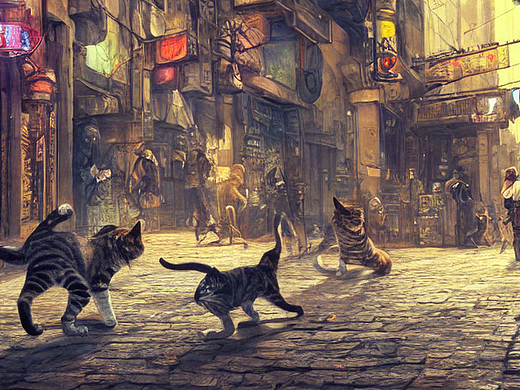 #AI创作实验室#貓，在昏暗的街道戰鬥。