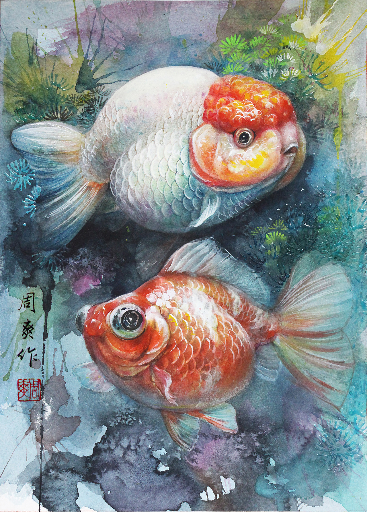 水彩金鱼定制