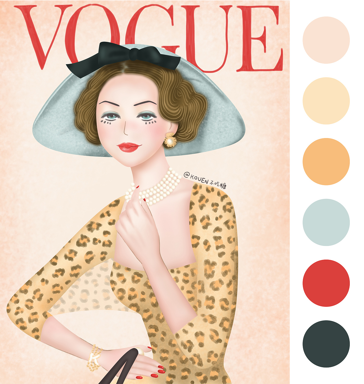 插画练习复古杂志封面插画