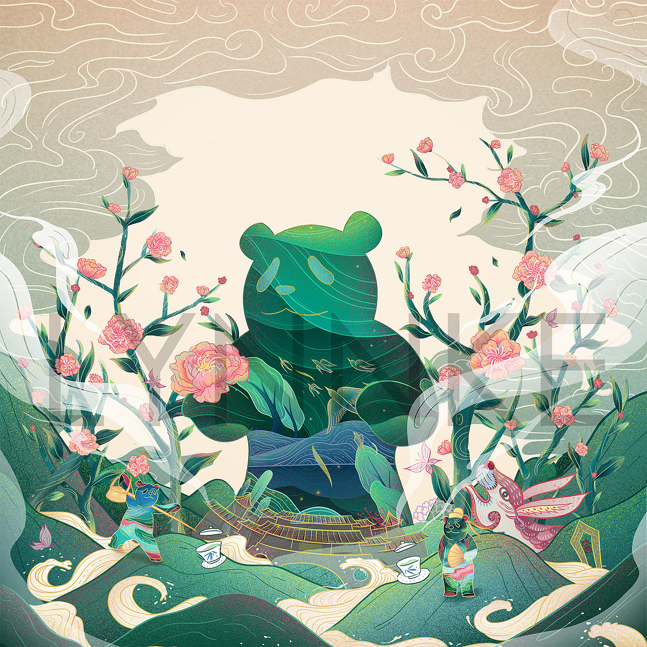 Heart panda茶叶包装插画创作