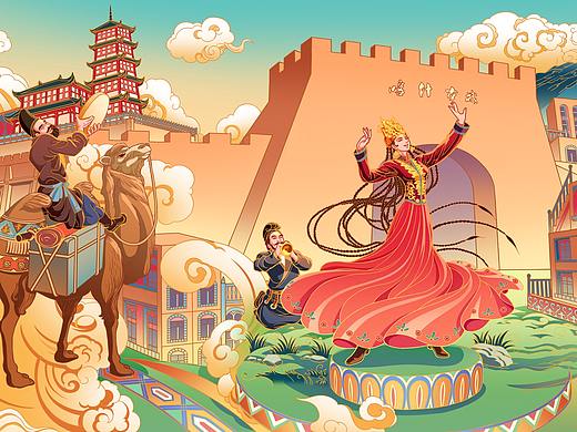 喀什老窖包装插画（一）——丝路胡旋舞