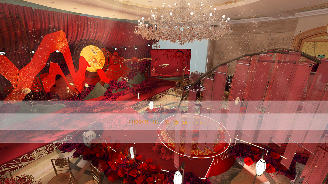 欧式圆厅内红色中式婚礼3d设计图 红色中式婚礼
