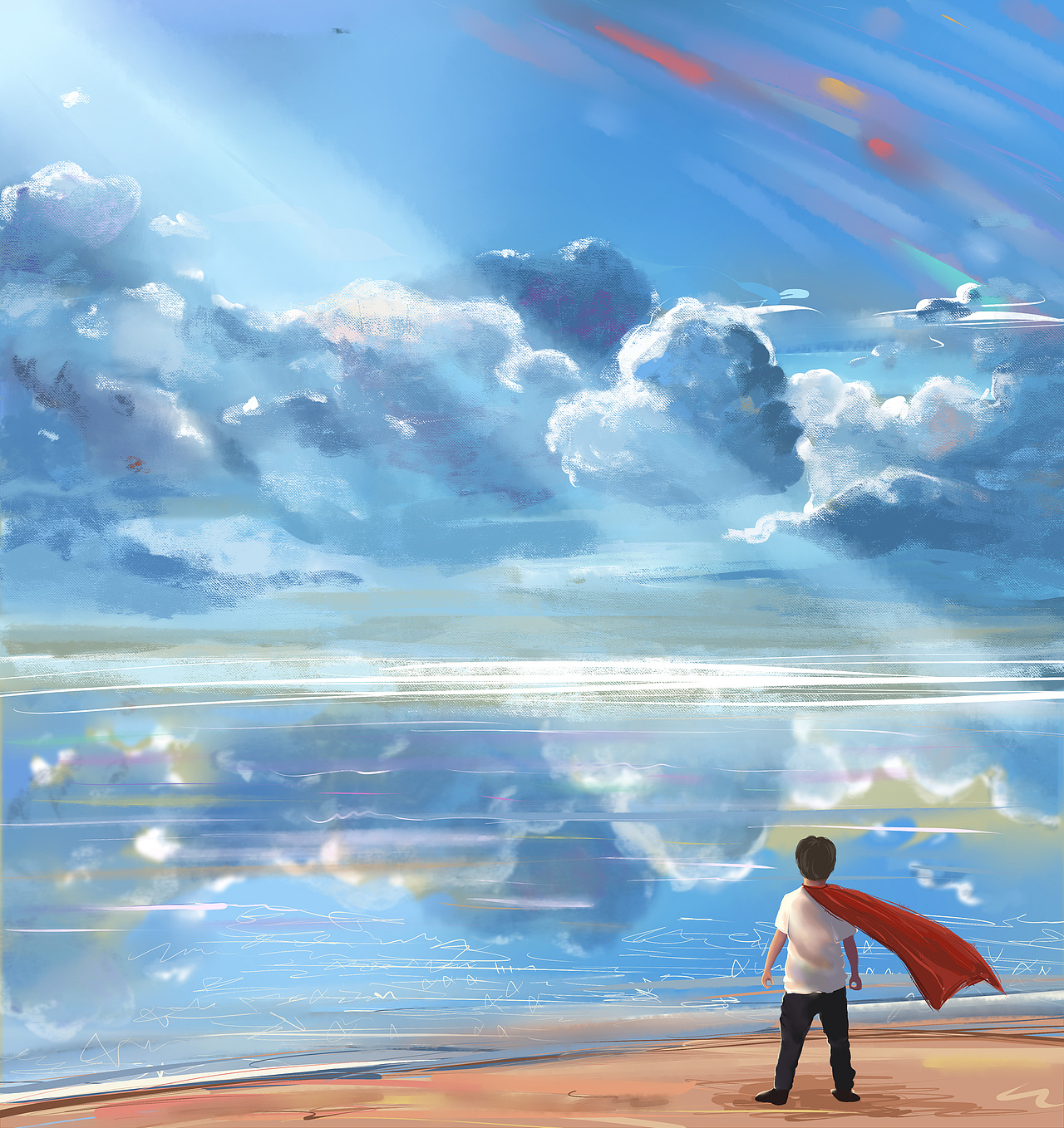 汪峰《灿烂的你》封面和歌词页插画,本来是连成一整副画的,但最后还是