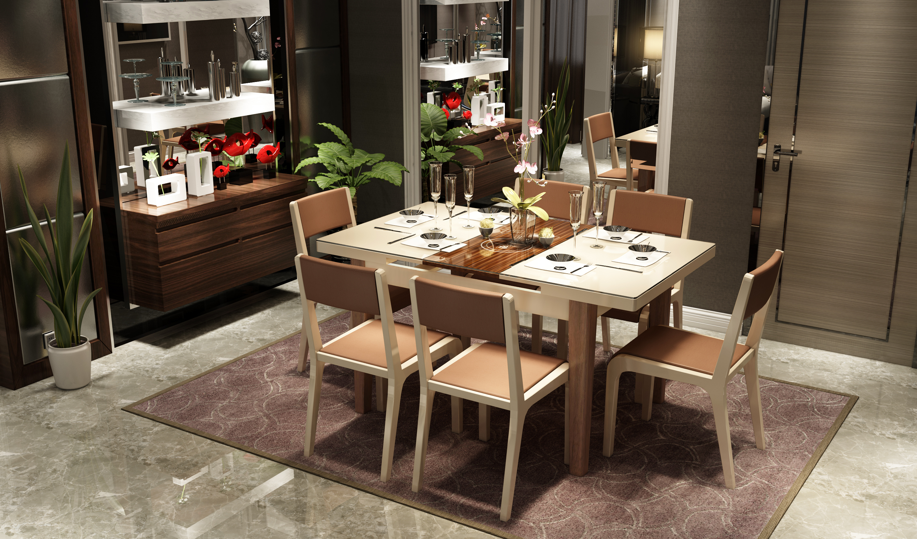 现代轻奢简约伸缩折叠实木奶油风格岩板餐桌椅组合方圆两用变圆桌-淘宝网