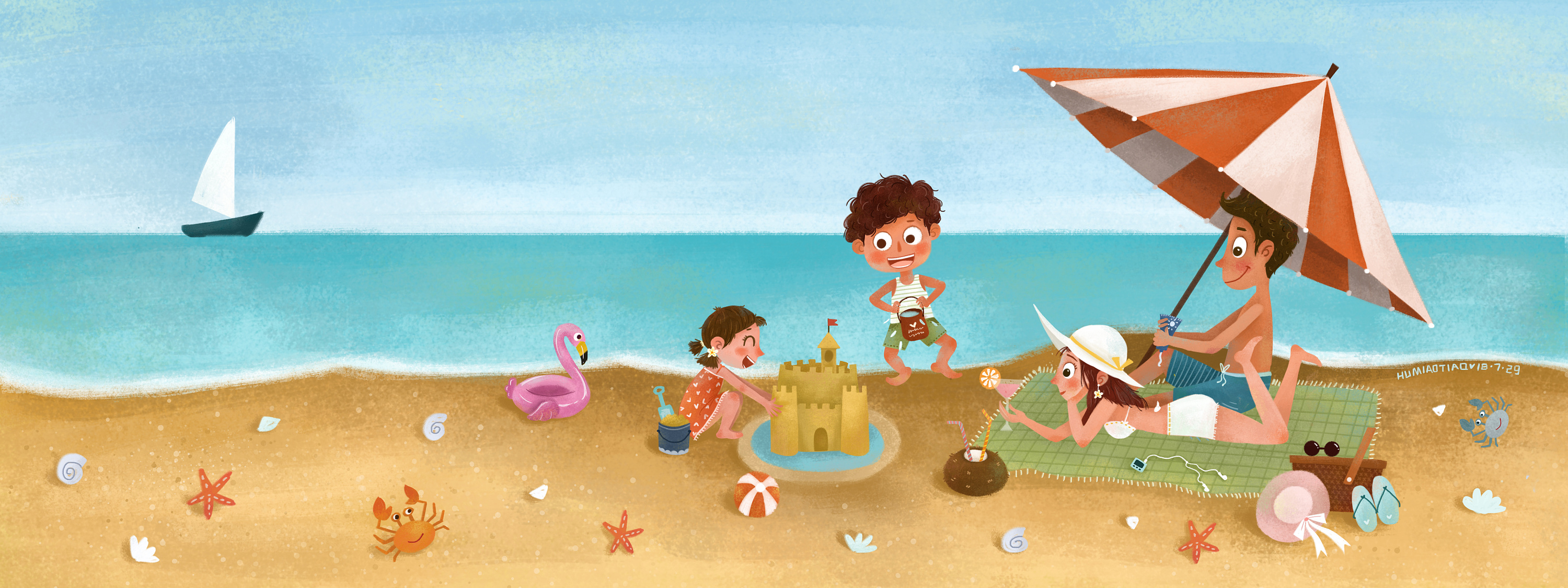 夏天就要去海边晒成小黑人|插画|儿童插画|胡苗条 - 原创作品 - 站酷