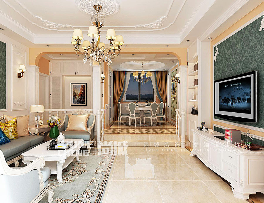 泰安鲁商国际社区240平别墅欧式风格装修案例效果图