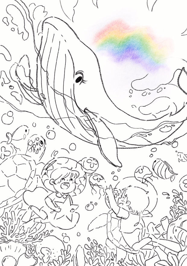 夏日物语系列之海洋的礼物线稿