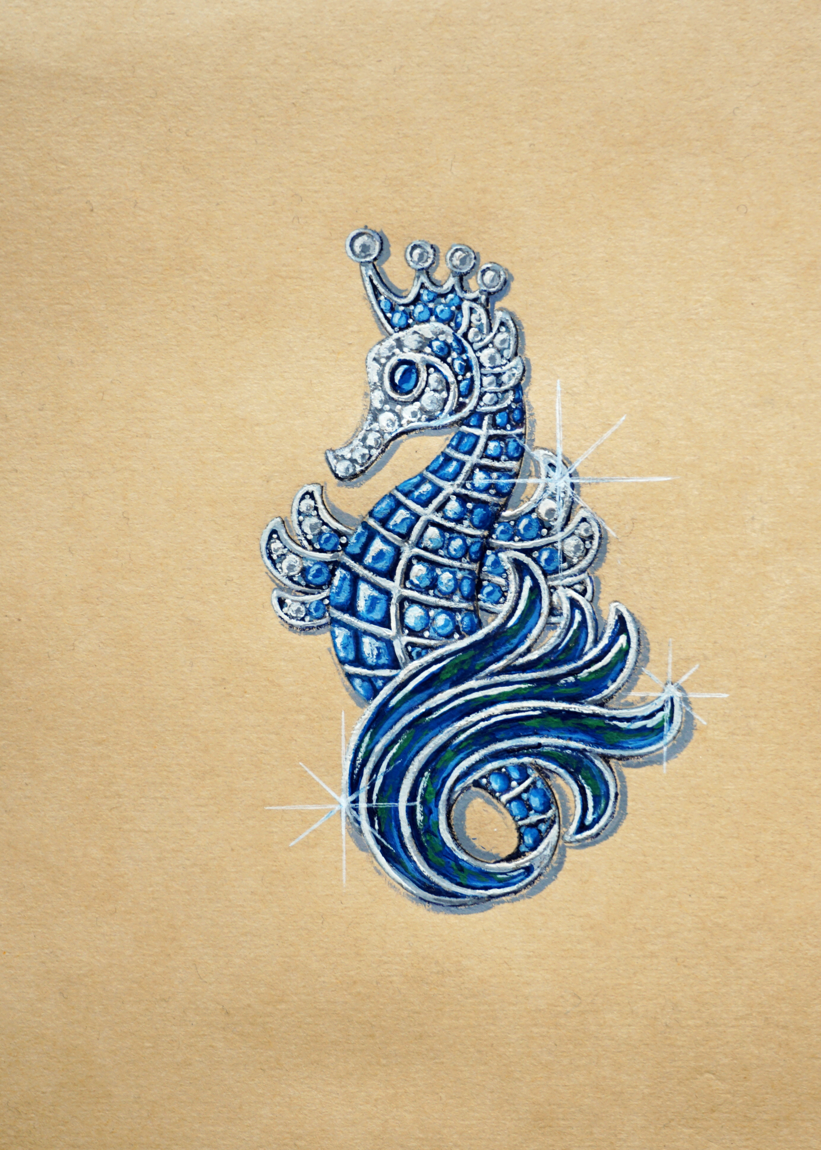 海马胸针手绘设计