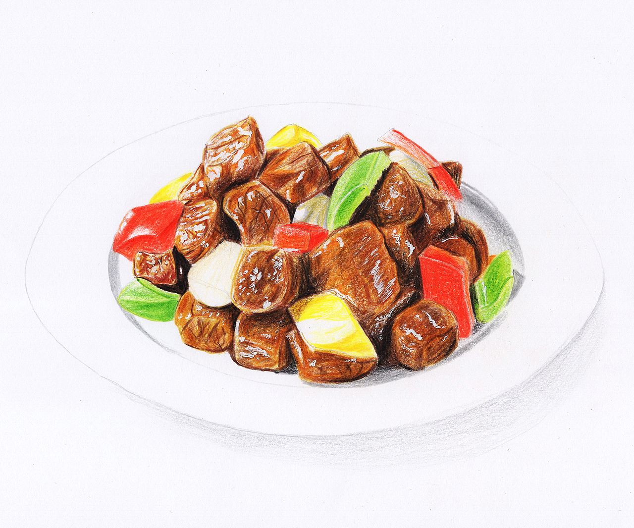 【驴大萌彩铅教程153】手绘年夜饭系列 雪花牛肉粒