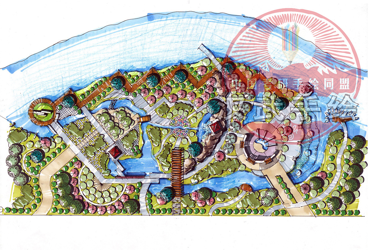 滨江公园平面图手绘图片