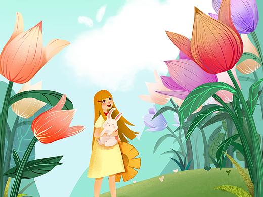 绘本 儿插 儿童绘本 花丛中的少女