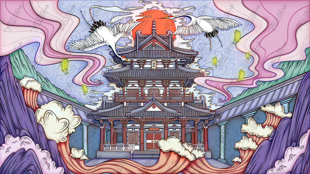 桂林▪逍遥楼（国潮风格多配色）（图ZMjYzMjY2NDk2） - 创作习作 - 站酷设计师未云何龙丶原创素材 - 站酷ZCOOL