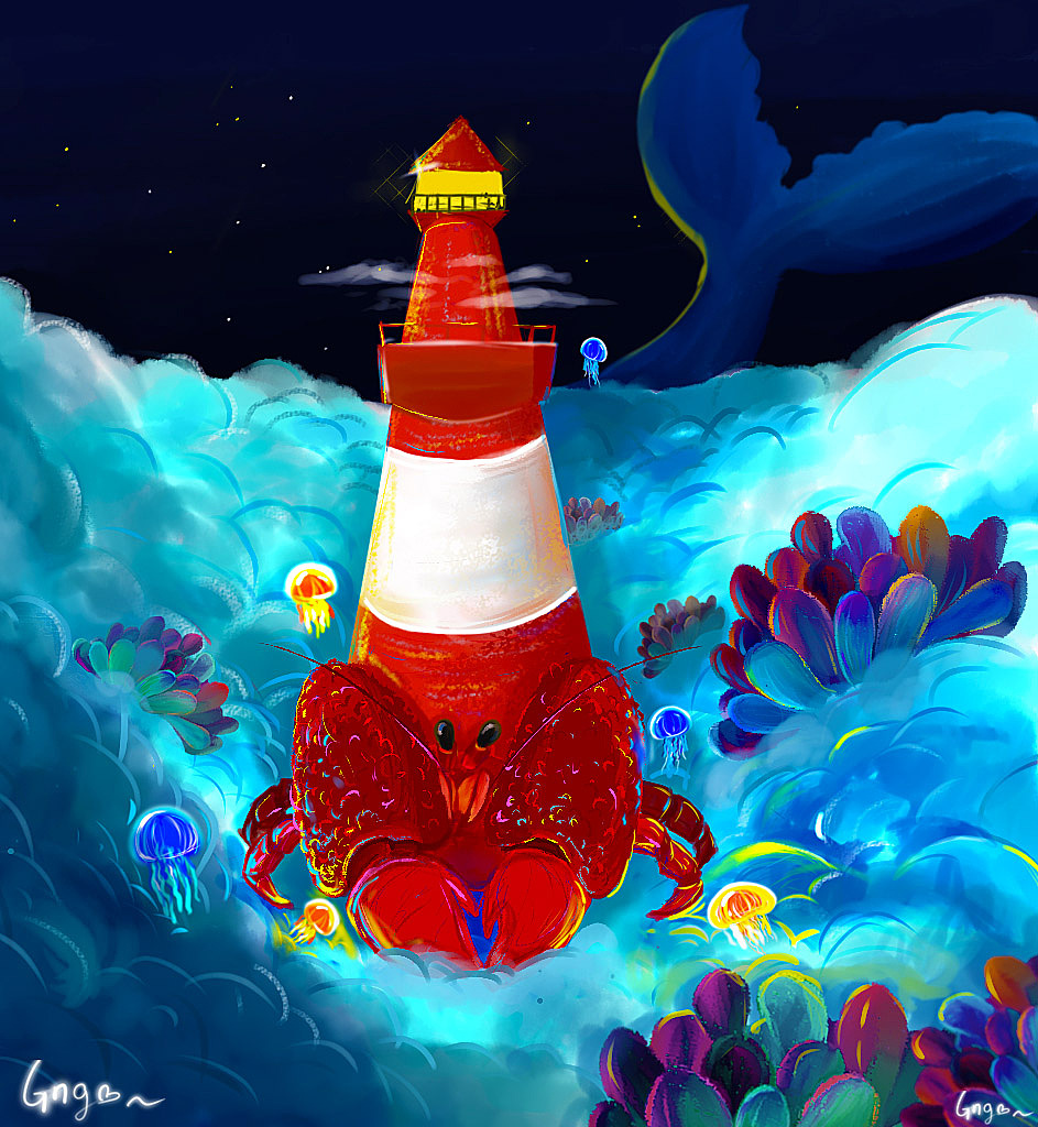 寄居蟹灯塔|插画|艺术插画|大茶子_原创作品-站酷zcool