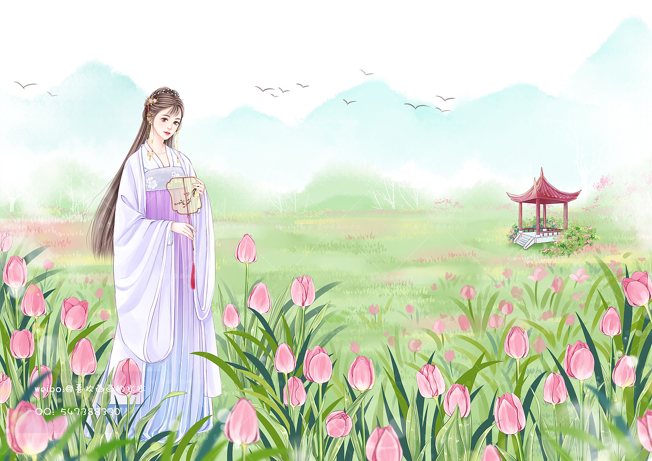 郁金香古风少女（图ZMjQ4NTQxNjcy） - 商业插画 - 站酷设计师水水插画原创素材 - 站酷ZCOOL