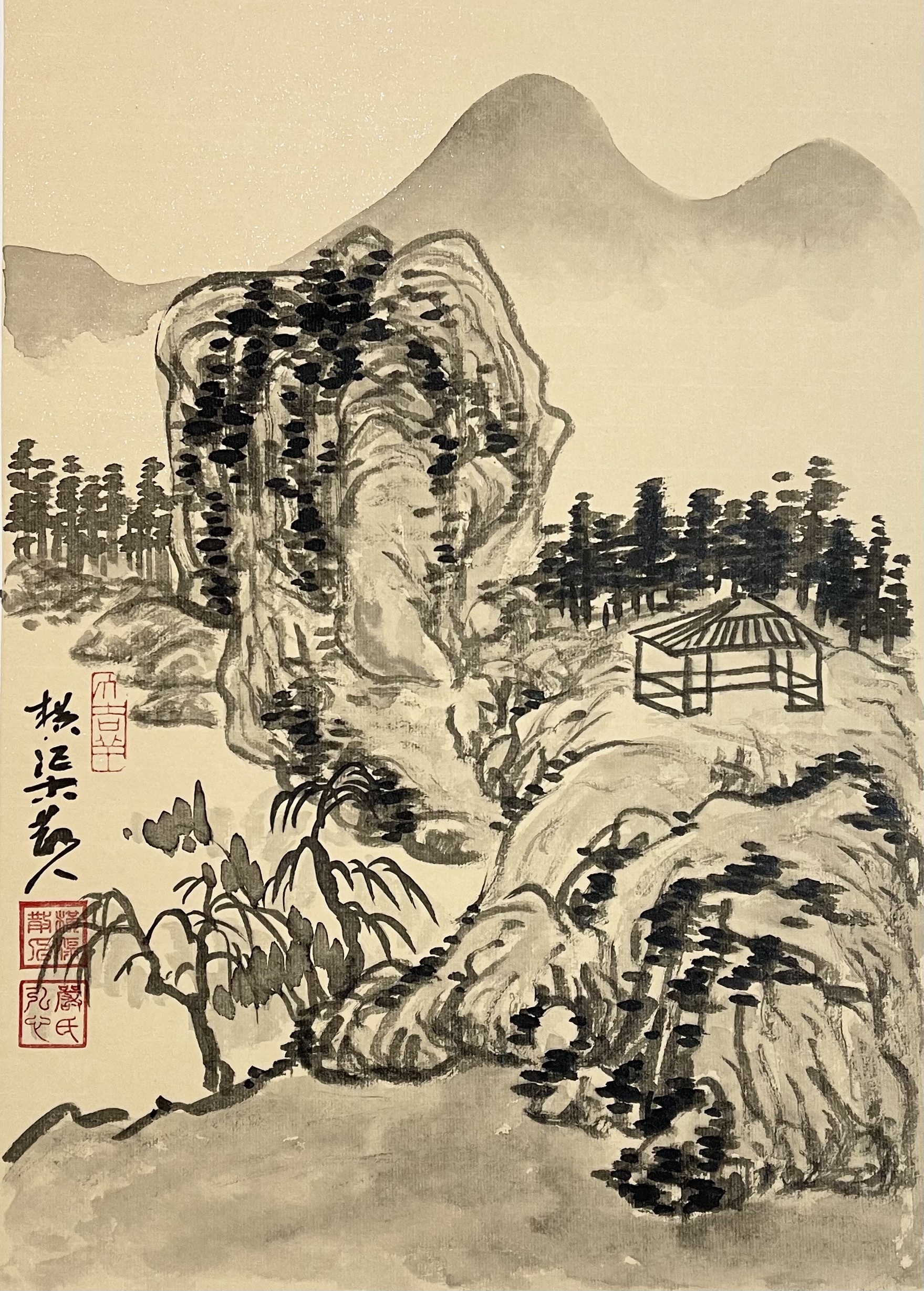 横渠散人临石涛水墨山水画,当代文人画,文人画,研学