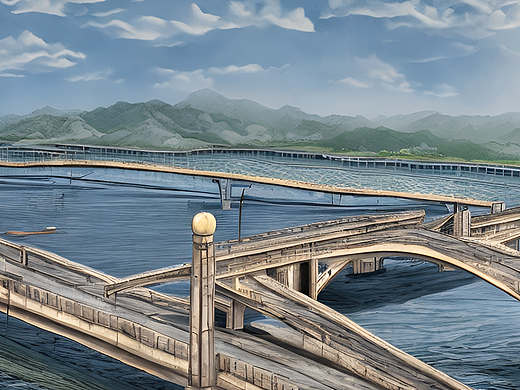 #站酷梦笔#丹东断桥，阳光明媚，超强现实，国画风格