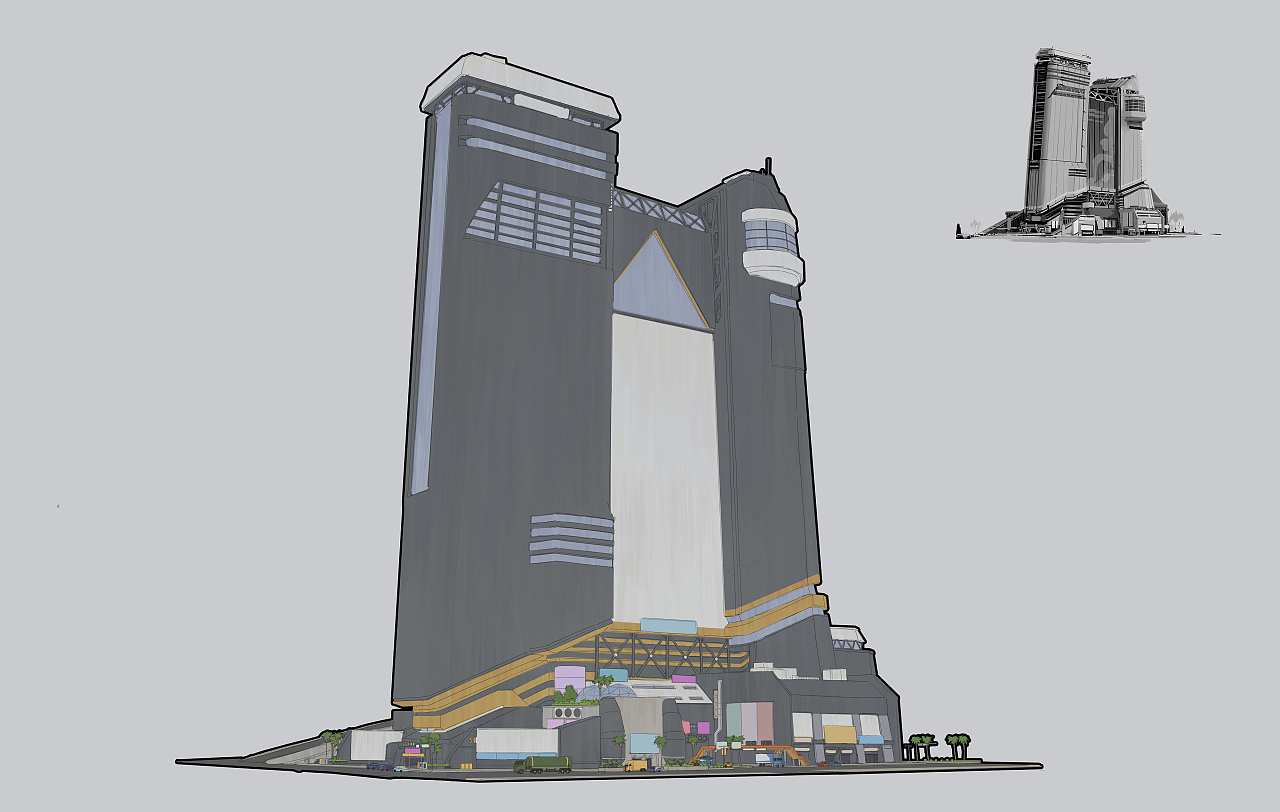 场景基础班主讲师陈克凡新图《绀碧大厦》,附上步骤图