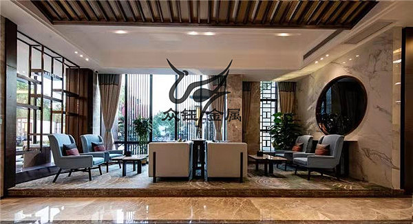 房地产售楼部景观凉亭纯铜不锈钢廊架背景墙